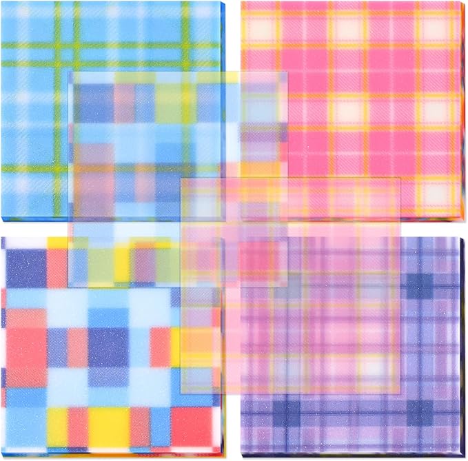 192 Sheets Transparent Sticky Notes, 3 x 3 Clear Self-Stick Note Glitter, Waterproof Translucent Memo Pads, See Through Self-Adhesive Note for Office School (Multicolored Plaid)