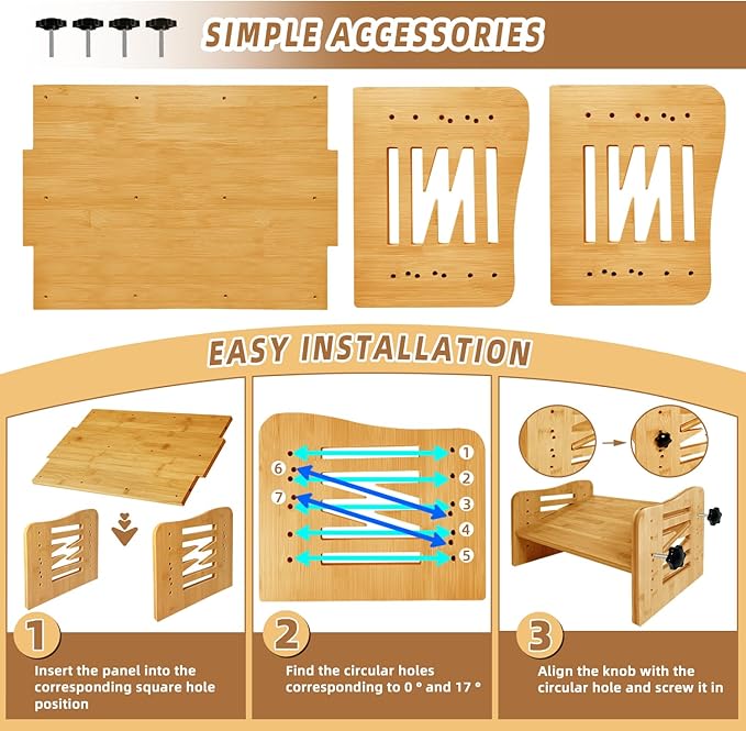 Myplace Bamboo Adjustable Under Desk Footrest, Ergonomic Foot Rest with 7-Level Adjust at Work, Slanted Foot Stool for Home Office Kitchen Bedroom (Burlywood)