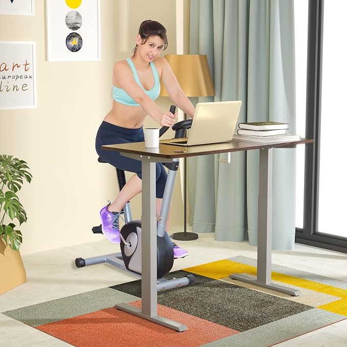 COSTWAY Crank Standing Desk Frame, Manual Hand Crank Workstation Base, Ergonomic Sit to Stand Base w/Foldable Crank Handle, Hook, Cable Management Rack (Grey)