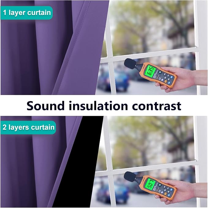 NICETOWN 100% Blackout Short Curtains with Black Liners, 2 Panels, 37" W by 50" L, Lilac Purple, Thermal Insulated Full Blackout 2-Layer Lined Drapes, Energy Efficiency Window Draperies for Bedroom