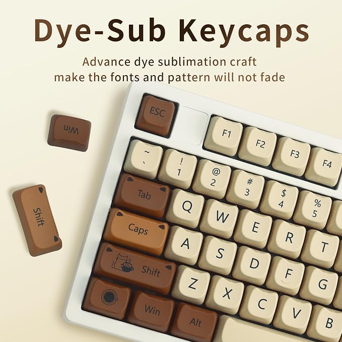 XVX Cute Cat Keycaps, Thick PBT Keycap Mao Profile, 141 Keys Keyboard Keycaps, Dye-Sublimation Keycap Set Compatible with 60% 75% 96% 100% Cherry Gateron MX Switches Mechanical Gaming Keyboard