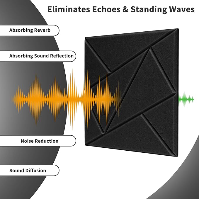 Art3dwallpanels 18 Pack Acoustic Panels 12" X 12" Soundproof Wall Panels Sound Dampening, 3D Self Adhesive Wall Decor Peel and Stick Absorbing Panels, Black