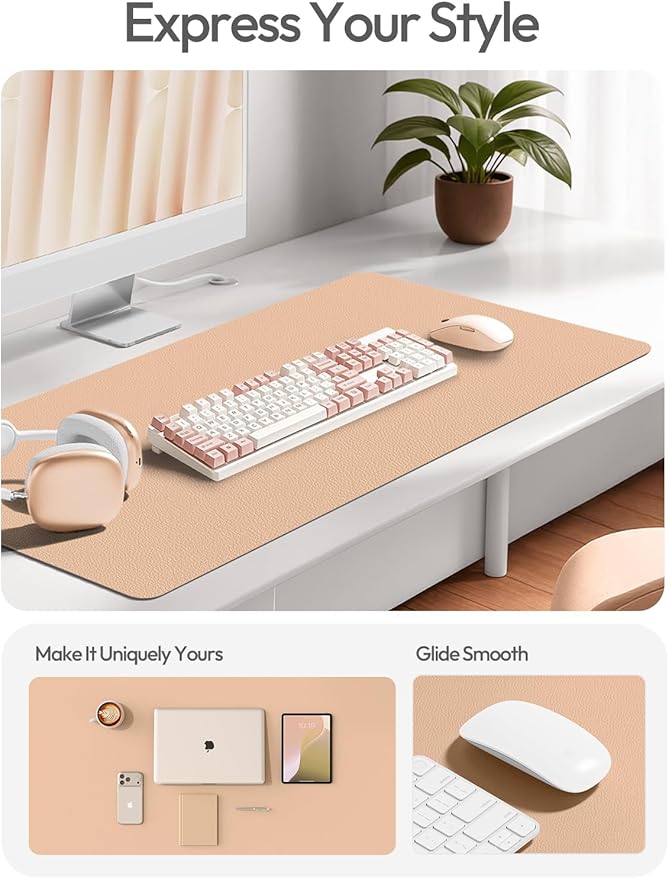 YSAGi Leather Desk Protector, Office Mat, Large Mouse Mat, Non-Slip PU Leather Blotter, Laptop Desk Mat, Waterproof Writing Pad for Office and Home (Latte, 47" x 17")