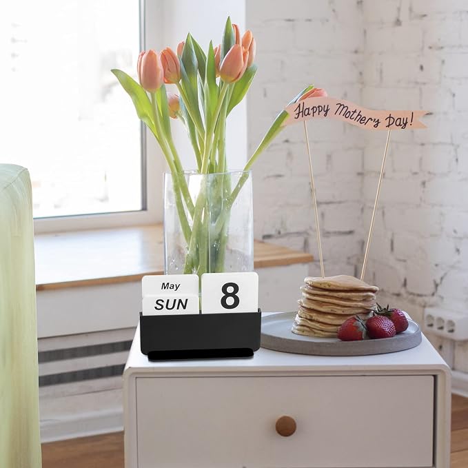 Acrylic Perpetual Calendar, Desktop Calendar 2025-2030 with Decorative Flip Block Perpetual Month, Date and Day Boards for Office Desktop Home Decro Ornaments