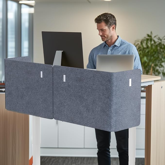 Desk Privacy Panel,2PCS L-Shaped Clamp-On Office Desk Divider,2-in-1 Adjustable Acoustic Desktop Partition Or Under Desk Modesty Panel,for Office,Home,Felt(Grey, 47.2" x 17.7")