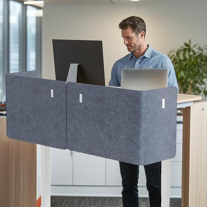 Desk Privacy Panel, 2-Pack L-Shaped Desk Divider, Acoustic Office Partition | Clamp-on 55.2" × 18.7" Grey Felt Panels, Tackable Surface for Notes, Create Private Workspace Reduces Noise, for Home Office