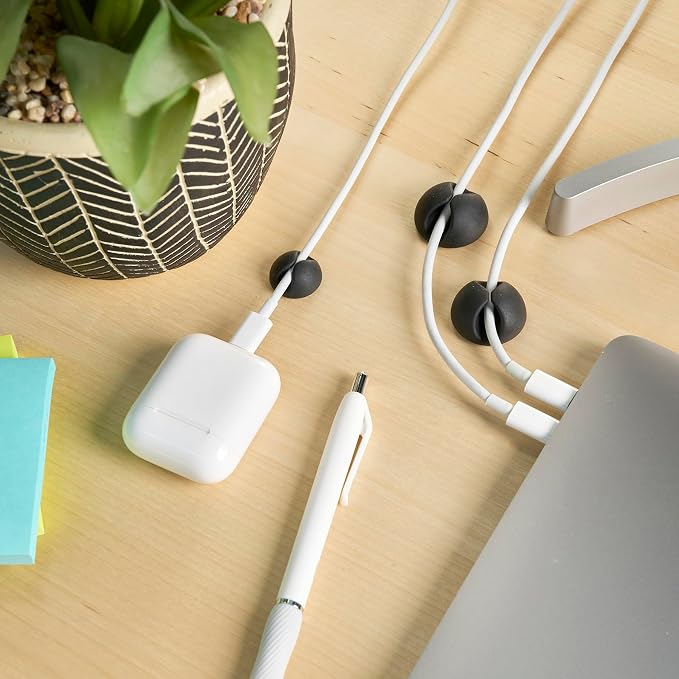 Wrap-It Storage Cable Clips - (Assorted 28-Pack) Black | Desk and Nightstand Cable Holder for Phone and Bedside Table Cord Organizer