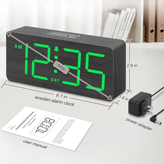 DreamSky Wooden Digital Alarm Clock for Bedroom with Large Numbers | Desk Clocks for Living Room Office, Loud Alarm for Heavy Sleepers Adults, Volume Control, Dimmer, DST, Wood Decor (Plug-in)