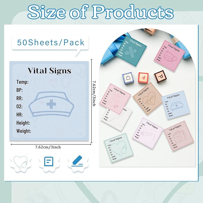 Vital Signs Sticky Notes Gifts, 9 Pack Vitals Signs Notepad for Nurse Daily Monitoring 3x3 Inch, Patient Health Checklist Office Hospital Memo Pads Supplies (450 Sheets)