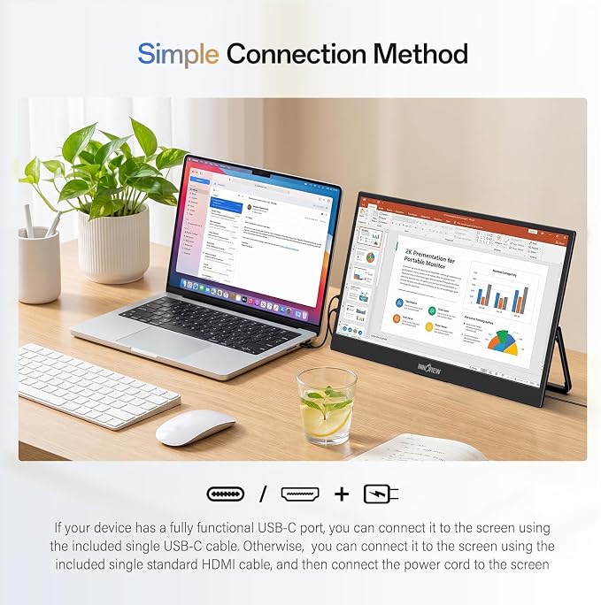 InnoView 2K Portable Monitor 15.6" QHD 100% sRGB, Built-in 180° Adjustable Stand Travel Monitor USB C Standard HDMI Ultra-Slim Portable Monitor for Laptop MacBook Phone PS5 Xbox Switch