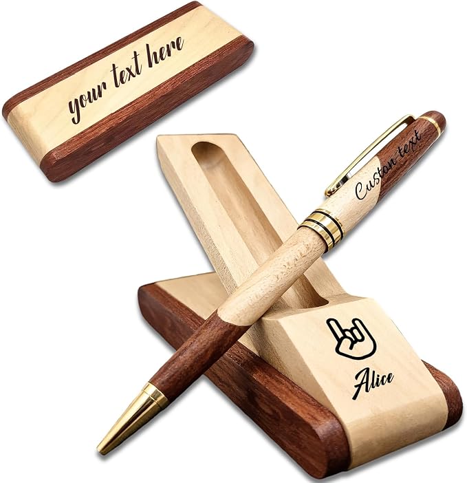 Custom Wooden Ballpoint Pen Gift Set with Name Personalized Wood Pen Set with Engraved Business Wood Pens Gift for Men Women Boss Teacher Co-worker Friends (Custom Pens 1)