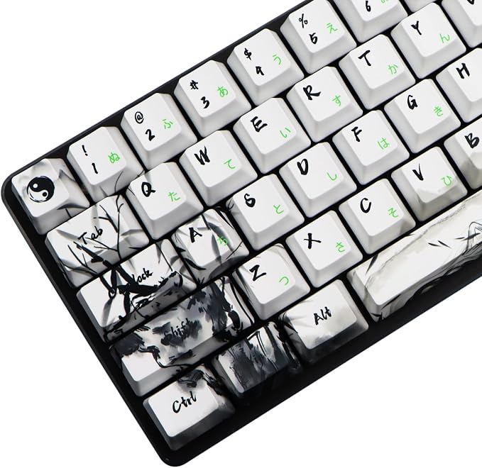 MOLGRIA Keycaps 71 Set Ink Panda for 71 64 61 Keys Keyboard, Custom PBT OEM Profile Key Caps with Japnanese Font for Cherry MX Khail Switches 60 Percent Gaming Keyboard