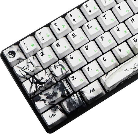 MOLGRIA Keycaps 71 Set Ink Panda for 71 64 61 Keys Keyboard, Custom PBT OEM Profile Key Caps with Japnanese Font for Cherry MX Khail Switches 60 Percent Gaming Keyboard