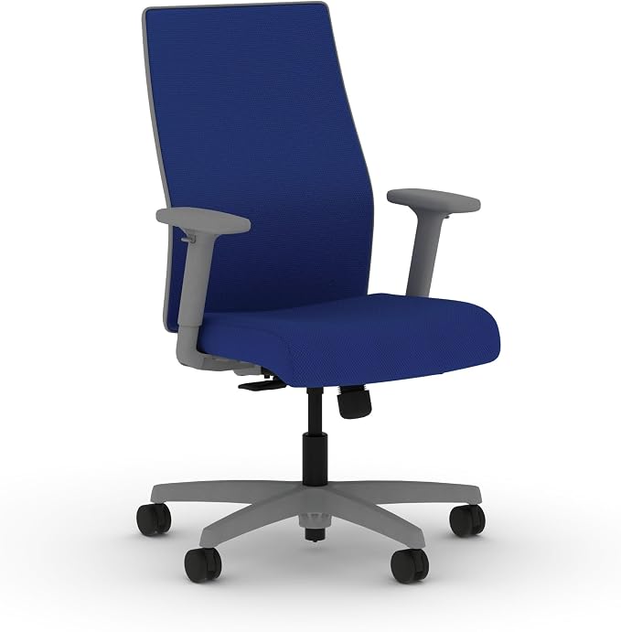 HON Ignition 2.0 Mid‑Back Ergonomic Office Chair, Mesh Task Desk Chair with Lumbar Support, Standard Synchro‑Tilt, Height and Width Adjustable Arms, Titanium Frame, Cobalt