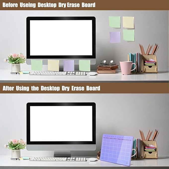 Calendar Dry Erase Board,12"X10",Acrylic Desk Calendar with Stand,Purple Dry Erase Board for Home Office School-YL-Pu-2530