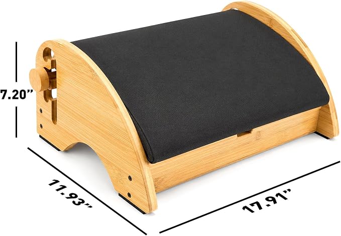 Bulado Wooden Foot Rest Under Desk, Ergonomic 4-Height Adjustable Footrest | Removable Memory Foam Cushion, Non-Slip Base, Stable Design, Office, Home Office, Long Sitting Comfort