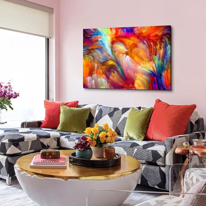 Large Colorful Abstract Wall Art Rainbow Wall Decor Modern Farmhouse Kitchen Decor Aesthetic Poster Watercolor Fluid Canvas Prints Painting Contemporary Artwork Bedroom Hallway Home Decorations 24x36”