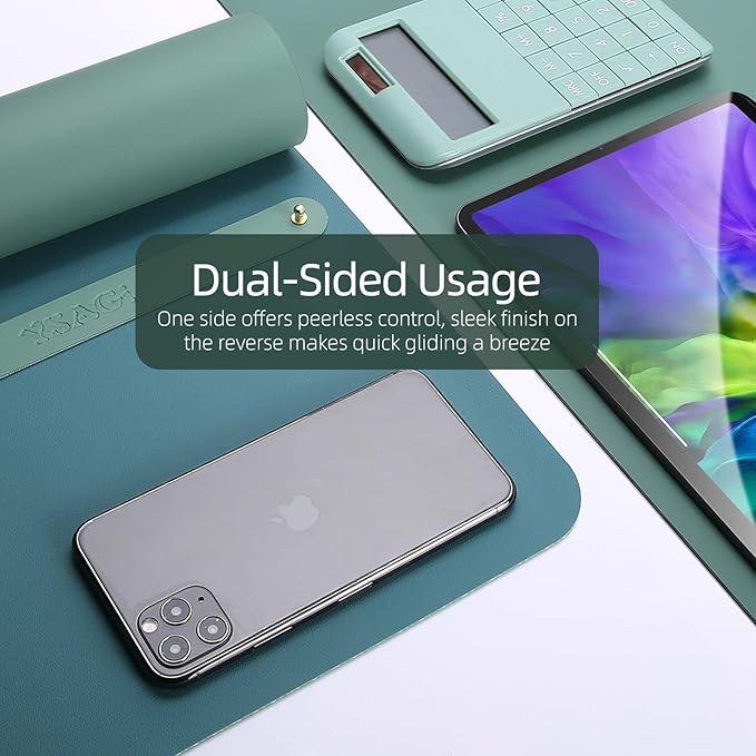 YSAGi Dual-Sided Desk Mat, 23.6" x 13.7" Waterproof PU Leather Desk Pad Protector for Keyboard and Mouse, Desk Writing Pad for Office and Home (Pistachio Green + Green Blue)