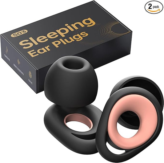 Ear Plugs for Sleeping, 50dB Noise Cancelling Earbuds for Noise Snoring & Reduction, Earplugs for Sleep, Reusable Silicone Earplugs for Travel, Sider Sleepers Airplane (Black-Pink)