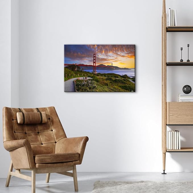 Nature Mountain Landscape Wall Art San Francisco Golden Gate Bridge Pictures Wall Decor Living Room Modern Famous Cityscape Photo Canvas Prints Artwork for Bedroom Office Home Decoration 16x24"