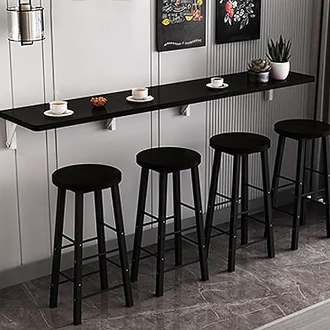 Wall Mounted Folding bar Table,Wooden Wall Dining Table,Narrow Long Floating Desk,Hanging Desk Workbench for Kitchen Laundry Office(39.3x11.8inch, Black)
