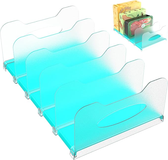 Freezer Organizer,12" Visible Fridge Organizer Rack with Removable Dividers | Freely Adjustable,Easy to Pull Out and Carry Handle, Fits Refrigerator Frozen Meals, Lunch Meat Box, Cheeses, Mint Green