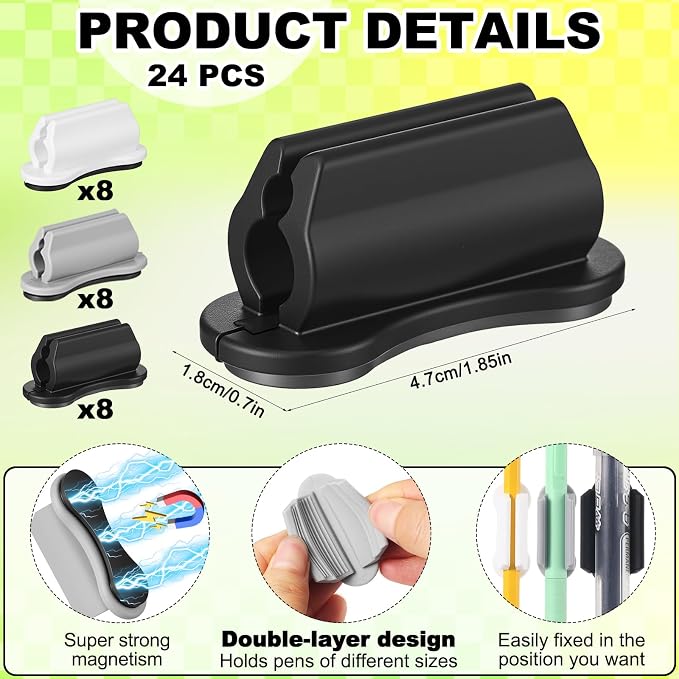 Sherr 24 Pack Silicone Magnetic Pen Holder for Refrigerator Magnetic Pencil Holders for Whiteboard Flexible Mark Holders Bookmark Locker Organizer Classroom Office Accessories(Black White Gray)