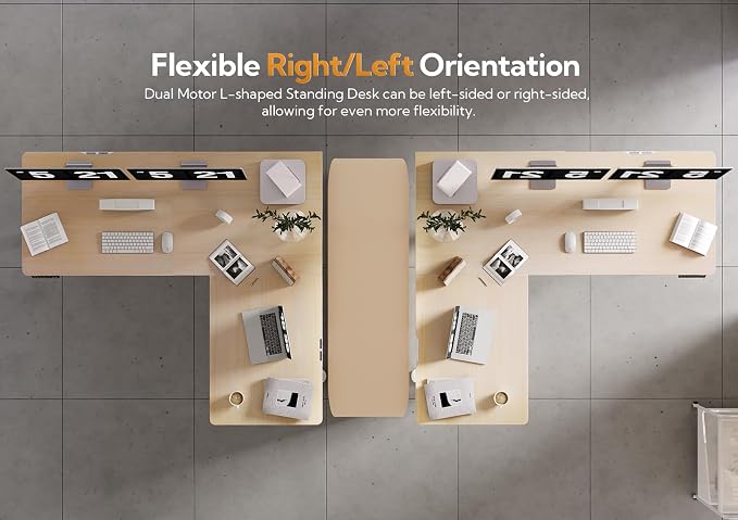 Claiks L Shaped Standing Desk Dual Motor 63x55in Adjustable Height Natural | Height 28.5-47.2 inch, 220lbs capacity, sturdy steel frame, splice board included, ideal for home office corner