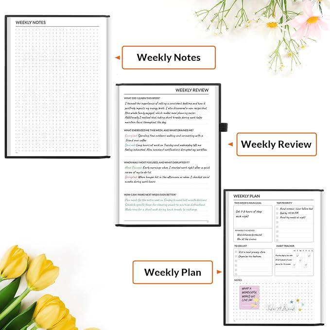 SUNEE Adhd Daily Planner for Adults,3-Month Undated Daily Weekly Monthly Planner for Productivity, Goal Setting, Time Management, Work & Life - for Men & Women,Vision Board + Stickers,Black