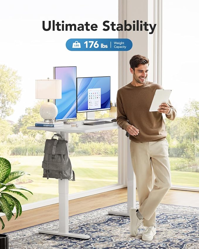 HUANUO Electric Standing Desk, Whole Piece Desktop, Adjustable Height Computer Desk, 4 Height Memory Settings, Sit Stand Up Desk for Home Office, 60" x 24", Light Vintage