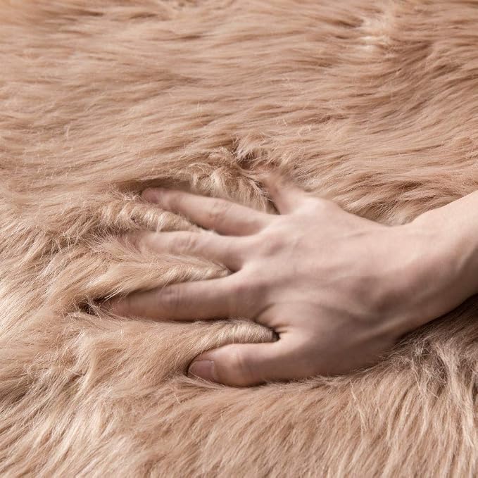 MIULEE Fluffy Rug Soft Shaggy Faux Fur Area Rug Luxury Plush Sheepskin Carpet for Bedroom Living Room Sofa Chair 2 x 3 Feet, Khaki