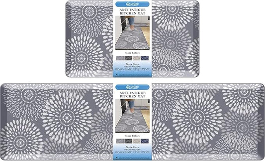 LuxStep Kitchen Mats for Floor,0.47 inch Thicker Cushioned Rug Anti-Fatigue Mats for Kitchen Decor Accessories,Waterproof Non-Slip Mats and Rugs Set for Office,Laundry 17.3"×29"+17.3"×60",Grey