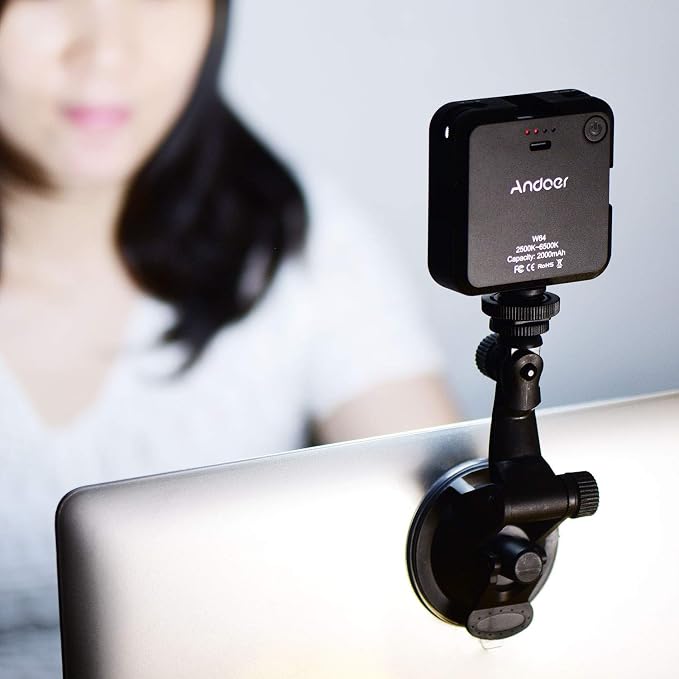 Video Conference Lighting Kit, Andoer LED Video Light with 2500K-6500K Dimmable Rechargeable 3 Cold Shoes and Suction Cup Mount for Laptop Live YouTube Streaming Online Meeting