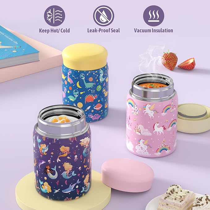 Kids Bento Lunch Box with Thermo Leak-Proof Snack Lunch Container with Insulated Lunch Bag Utensils Set Back to School Supplies Gifts for Boys and Girls Toddlers Kindergarten Lunch Accessories Purple