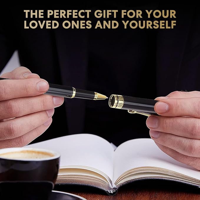 Luxury Rollerball Pens Smooth Writing Miscoos Nice Pens for Men & Women Gift Pen Set for Executive Office,Professional,Graduation Fancy Pens with 1 Black Ink Refills (Black2)