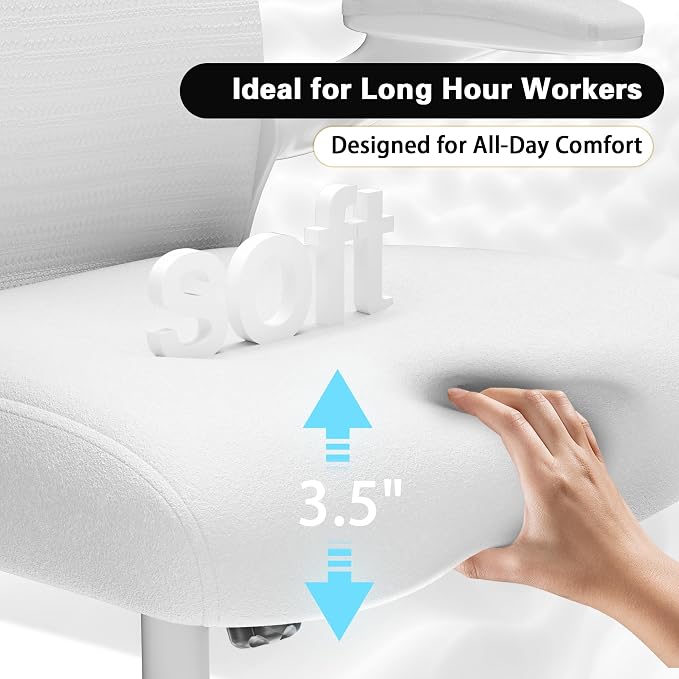 Ergonomic Home Office Chair – 4-Way Lumbar Support, 3.54" Extra-Thick Seat Cushion, Breathable Mesh Back, Flip-Up Arms, Swivel Computer Desk Chair for All-Day Sitting, 330LBS