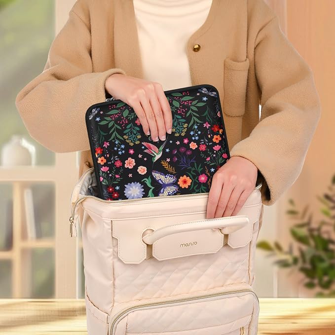 MOSISO Laptop Case 13.3 inch, 13-14 inch Laptop Sleeve Bag Compatible with MacBook Air/Pro 13/Pro 14, HP Dell ASUS Lenovo, Neoprene Hummingbird Plants Flowers Computer Bag with Small Case, Black
