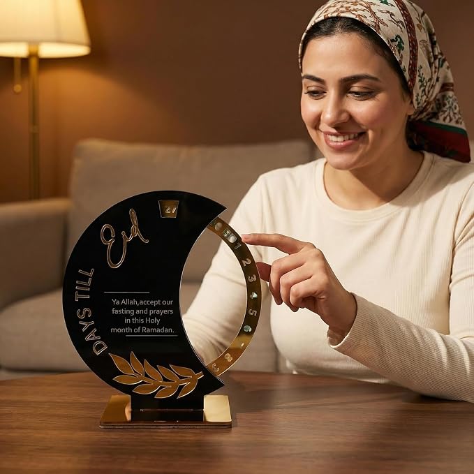 Ramadan Countdown Calendar - Elegant Acrylic Circle with 30 Day Flips, Eid Mubarak Home Table Decor, Islamic Festival Gift & Celebration Reminder for Family (Countdown Calendar-Black)