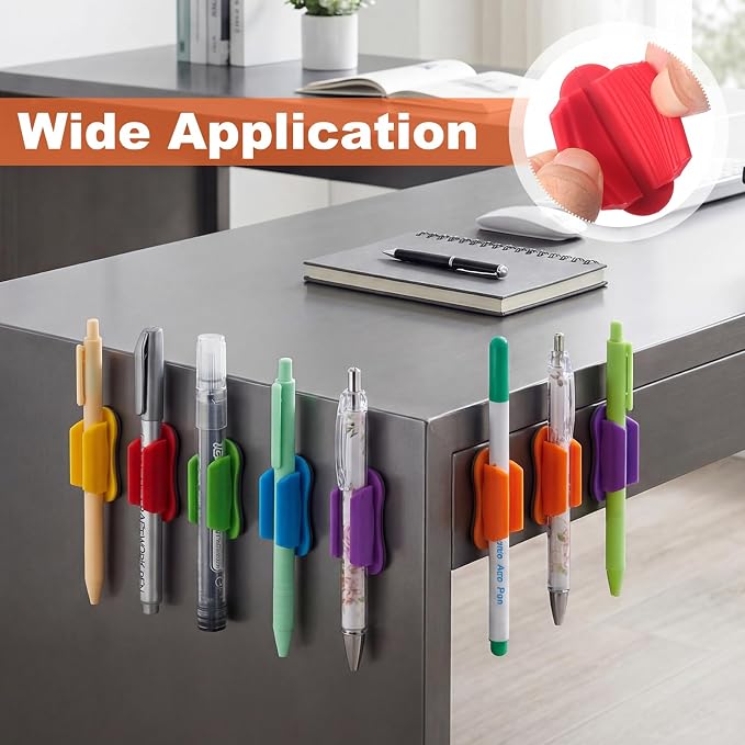 Sherr 24 Pack Silicone Magnetic Pen Holder for Refrigerator Magnetic Pencil Holders for Whiteboard Flexible Mark Holders Bookmark Locker Organizer Classroom Office Accessories(Rainbow)