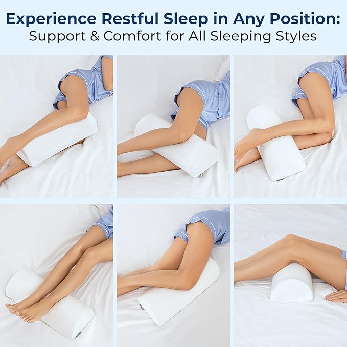 5 STARS UNITED Knee Pillow for Back Sleeping – Half Moon Bolster Pillow for Legs, Under Knee Pillow for Sleeping on Back, Memory Foam Leg Pillow for Back Pain, White