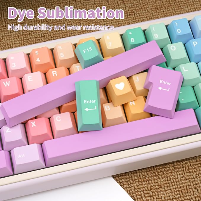 Custom Rainbow Color Keycaps, 150 Keys PBT Keycap Cherry Profile, Dye-Sublimation Colorful Keycaps for 61/64/68/84/87/100/104/108 Cherry MX Mechanical Keyboards