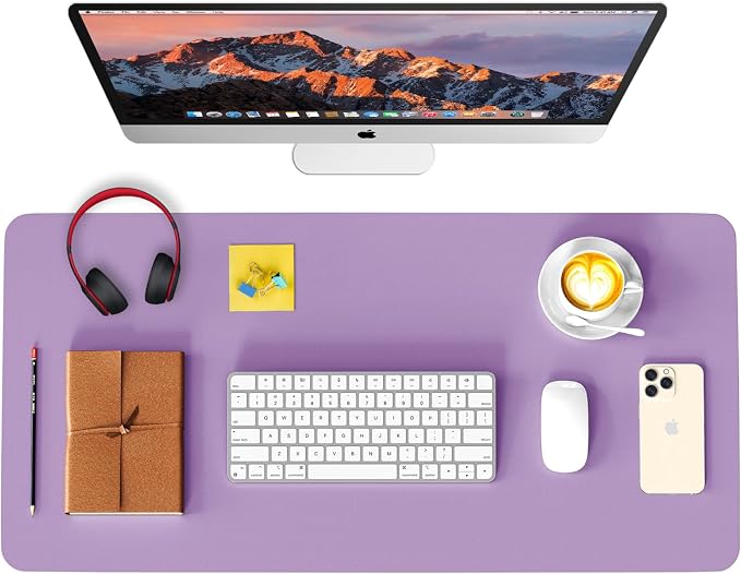 Leather Desk Pad Protector, Waterproof Mouse Pad, PU Desk Mat, Office Desk Cover, Desk Writing Mat for Office/Home/Work/Cubicle (Purple) 31.5x15.7 in
