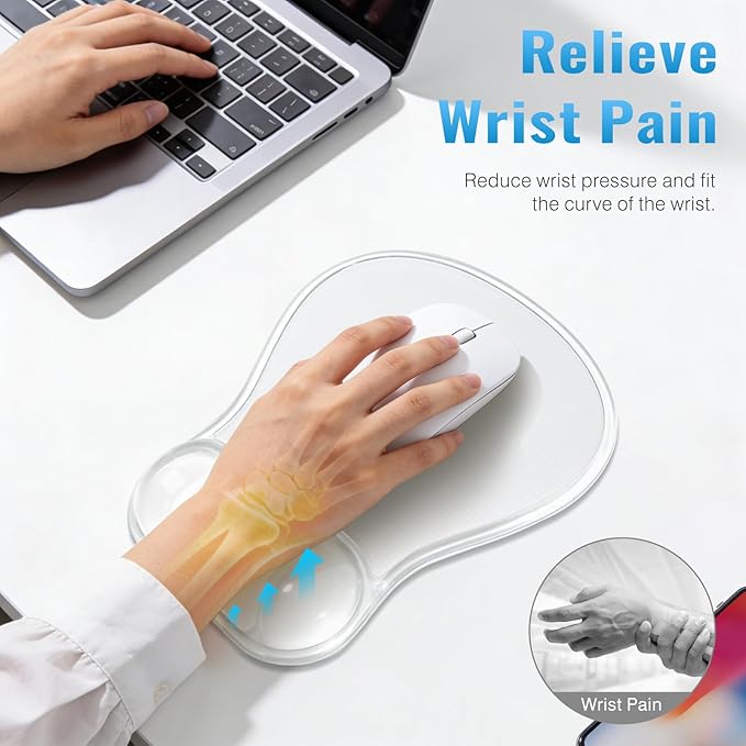 Ospelelf Mouse Pad with Wrist Rest Set Gel Ergonomic Wrist Support Anti-Slip Rubber Bottom Office Women Desk Accessories for Computer, Laptop and Gaming, Clear