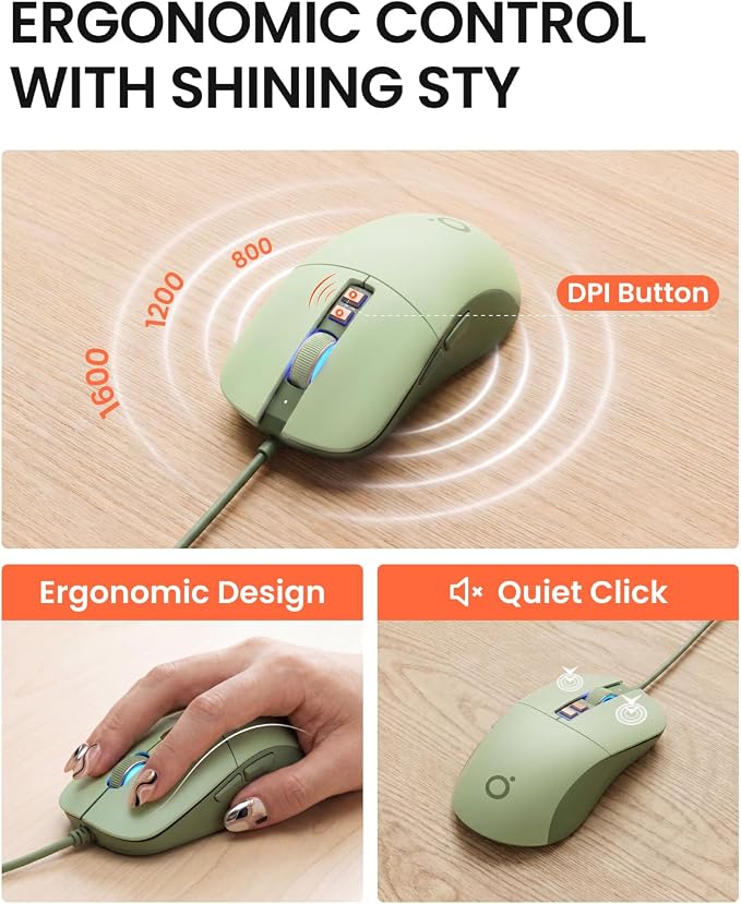 SEUNKWANG Wired Typewriter Keyboard and Mouse Combo, Retro Mechanical Keyboard with Multimedia Knob, White Backlit, Metal Panel, Low Noise Pink Switch Keyboard Mouse Set for PC Laptop - Green
