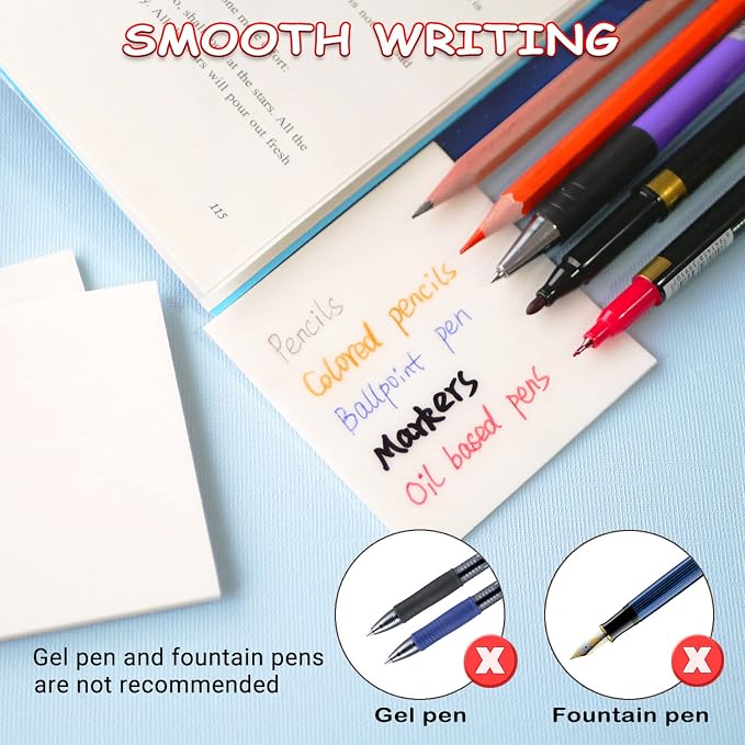 600 Sheet Transparent Sticky Notes, 3" x 3" Clear Sticky Notes Waterproof Self-Adhesive Translucent Sticky Note pad for Books Annotation and Tracing, See Through Sticky Note (12 Pads)