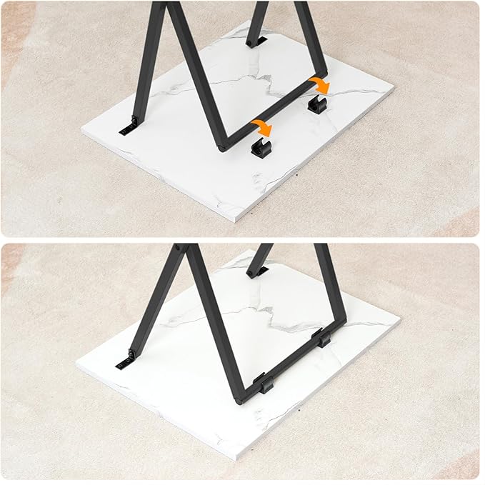 HOOBRO Folding TV Tray, Stable Snack Table for Small Space, Portable Sofa Side Table, Easy Assembly and Storage, Ideal for Snacks and Meals in Living Room, Marble and Black BW15BZ01