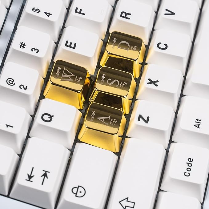 Artisan Zinc Alloy Golden Keycap for Mechanical Keyboard WASD Metal 4 Keys, 1U Size, Cherry Profile, Custom Keycap fit MX Switch Compatible, Decorative Design for Gaming and Typing