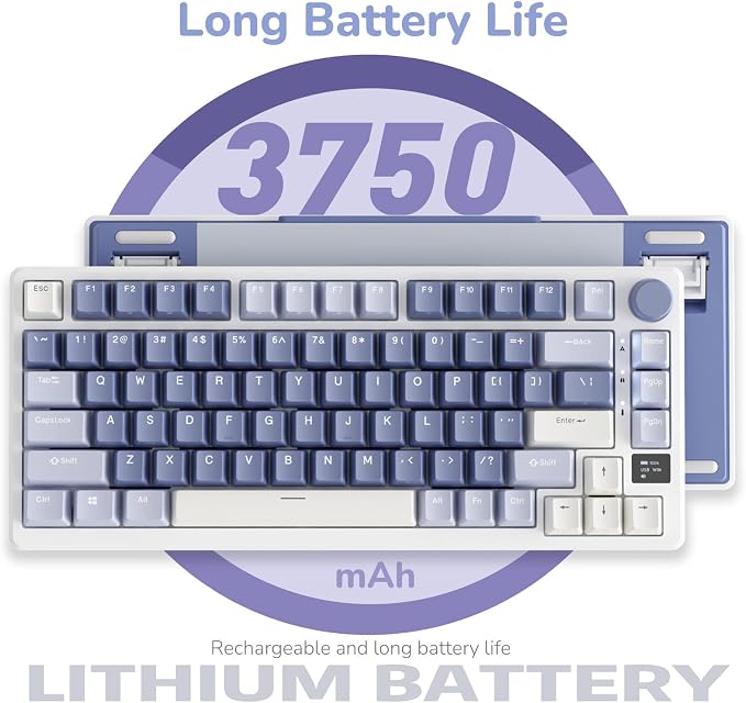 RK ROYAL KLUDGE M75 Mechanical Keyboard with OLED Smart Display and Volume Knob, 2.4G/USB-C/BT Gasket Mounted 75% Layout Wireless Gaming Keyboard with 81 Keys, RGB Backlit Hot-Swappable Red Switch