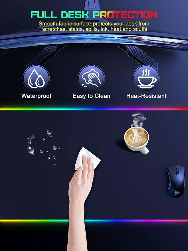 TopMade Wireless Charging Mouse Pad, RGB Gaming Mousepad Home Office Desk Pad, 31.5” x 15.8” XXL Large Desk Mat, Waterproof Keyboard Pad, Black (Includes 20W PD Power Adapter & 6.56ft Woven Cable)