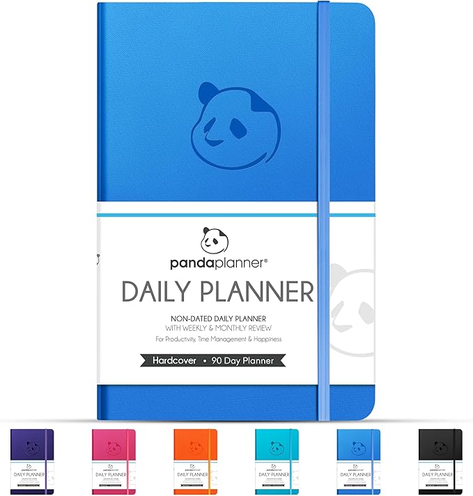 Panda Planner Classic A5 Daily Planner 2026 – Undated Daily & Quarterly Planner with Hourly Schedule, Productivity Calendar, To Do List, Goal Planner, Habit Tracker & Gratitude Journal for Home or Office – Blue